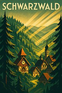 Schwarzwald Art Deco Poster - Schwarzwald Wandkunst