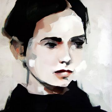 Portrait d'une femme, principalement en noir et blanc sur Carla Van Iersel