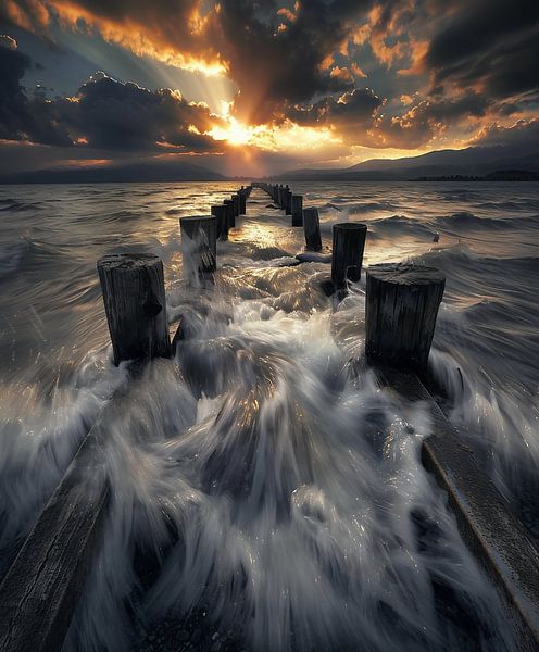 Wellen umspülen Küste von fernlichtsicht