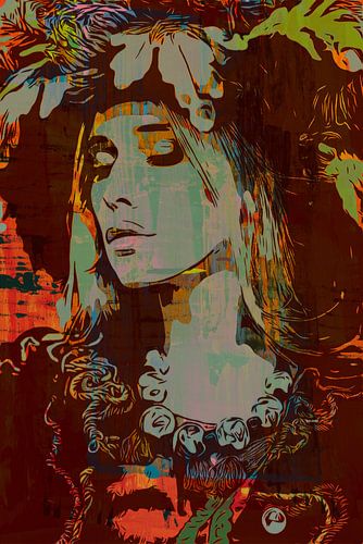 Böhmische Dame mit Hut und Blumen