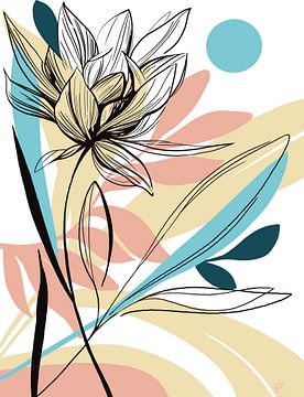 Digitale lijntekening van bloemen van Ljupka Kareska