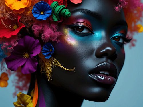 Portret van een mooie donkere vrouw met kleur