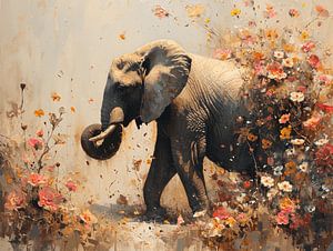 De verbloemde olifant aan de wandel van Eva Lee