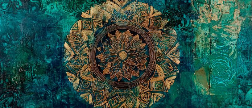 Kleurrijke mandala op een blauw oppervlak van Poster Art Shop