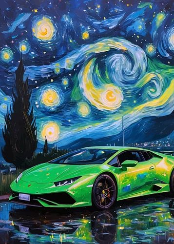 De groene Lamborghini Huracan voor de sterrennacht
