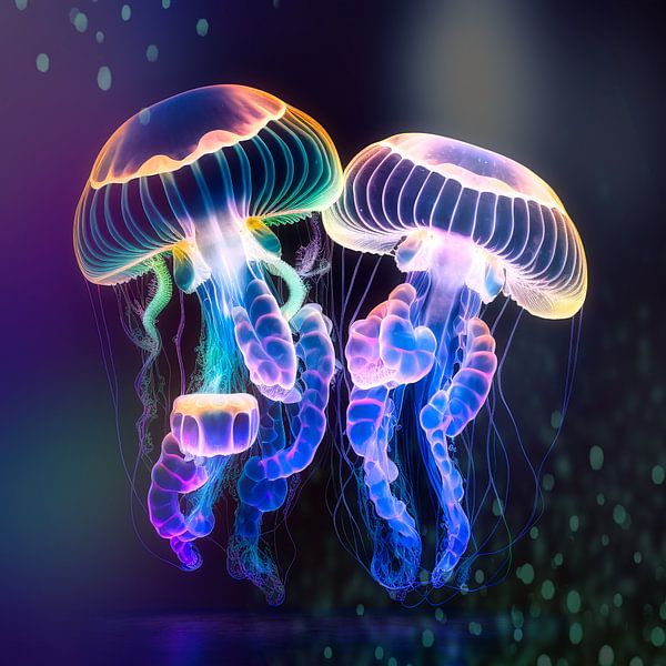 Deux méduses néon par Digital Art Nederland