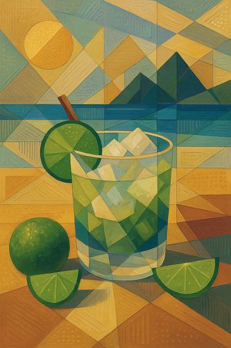 Caipirinha cocktail with limes painting.