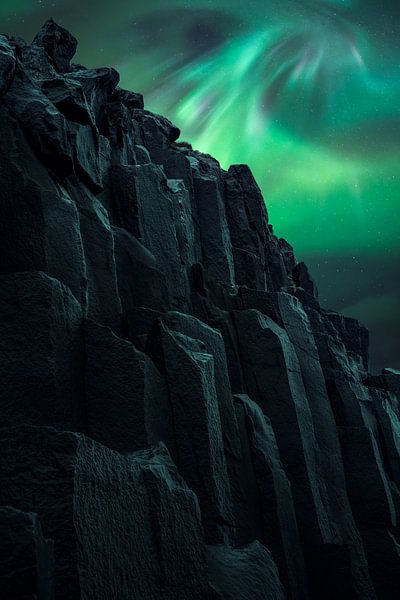 "The Other Dimension" – Northern Lights Above a Basalt Formation by Daniel Laan