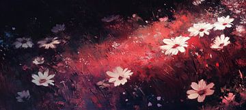 Scarlet Bloom Nights van Abstract Schilderij