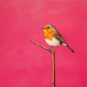 Roodborst vogel op een tak roze van TheXclusive Art