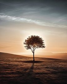 Einsamer Baum im Sonnenuntergang