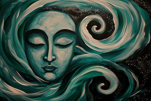 Abstracte schilderij van Boeddha met sterren