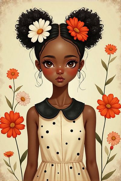 Natuurpracht – Klein Meisje met Bloemen in Aardse Tinten van Kleurenrijk