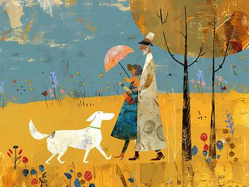 Herfstwandeling | Shared Umbrella Tales van ARTEO Schilderijen