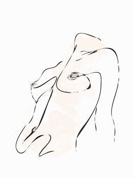Dessin au trait des seins d'une femme nue à l'aquarelle