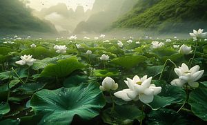 Nebel umhüllt Sommerblumen