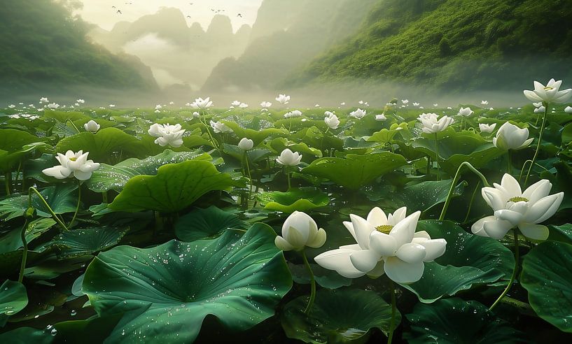 Nebel umhüllt Sommerblumen von fernlichtsicht