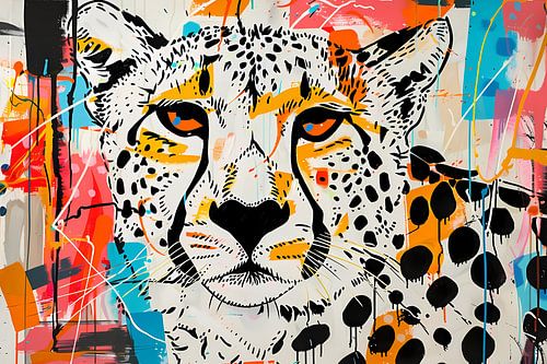 Cheetah schilderij in dynamische abstracte stijl