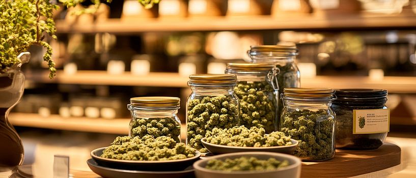 A variety of herbs in elegant jars by Poster Art Shop