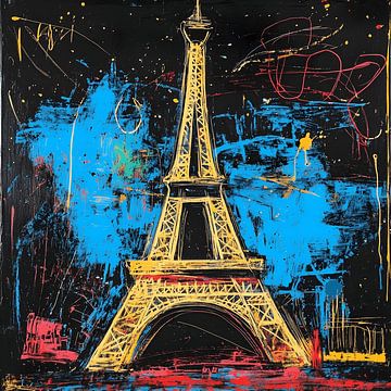 Eiffeltoren in Parijs in de stijl van Jean-Michel Basquiat van Felix Wiesner