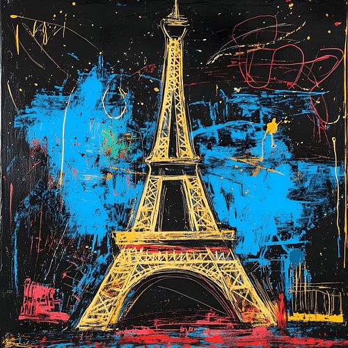 Eiffeltoren in Parijs in de stijl van Jean-Michel Basquiat