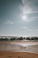 Waves on the beach in Faro, Portugal