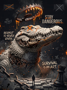 Stay Dangerous Survival Is An Art Cyberpunk Crocodile Graphic Design