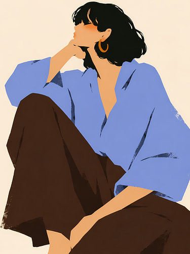 Blouse bleu cobalt dans une pose apaisante
