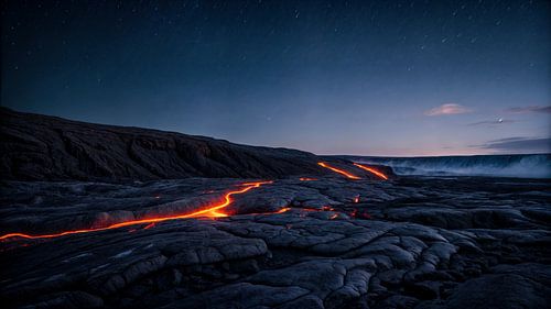 Magma flows under the starry sky