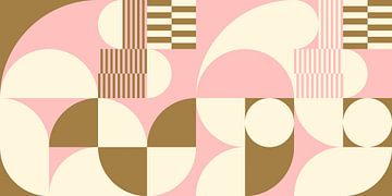 Abstracte retro geometrische kunst in goud, roze en gebroken wit nr. 5 van Dina Dankers