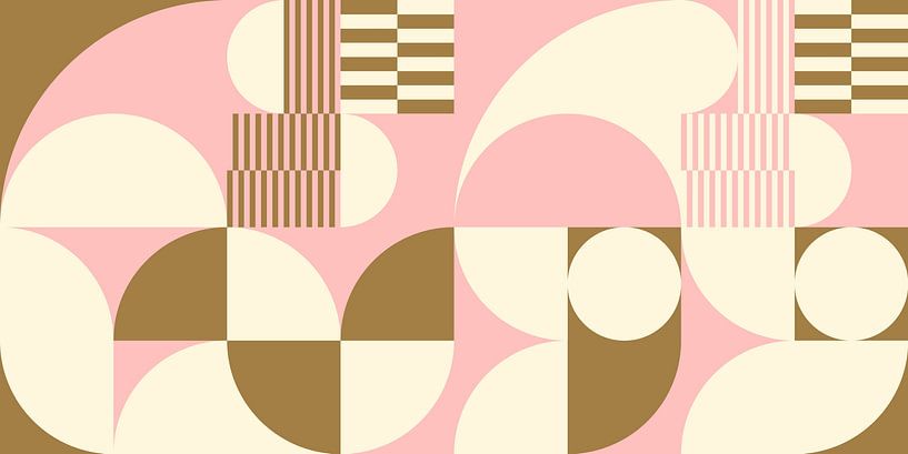 Abstrakte geometrische Retro-Kunst in Gold, Rosa und Weiß Nr. 5 von Dina Dankers
