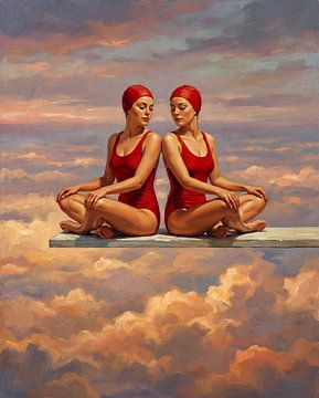 Femmes méditatives au-dessus des nuages