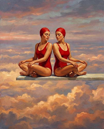 Meditatieve vrouwen boven de wolken