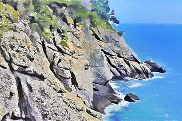 'De Rust van de Rotsen aan de Kust' - Portofino - Italiaanse Rivièra - Italië - Digitale Kunst van VenVision Art