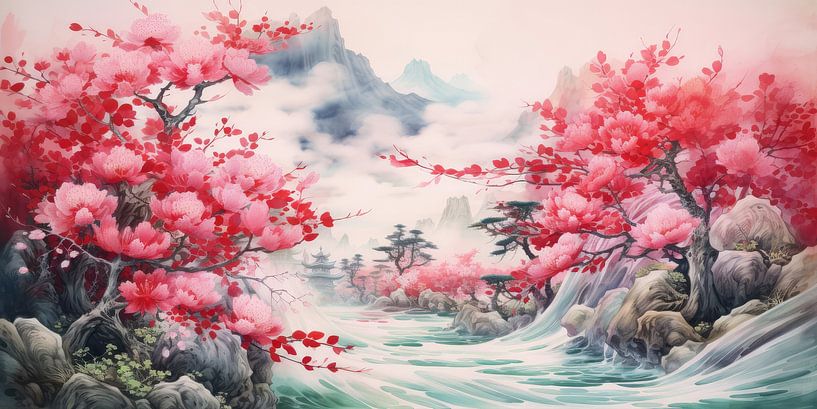 Very beautiful scenery with water and mountains by Art Bizarre