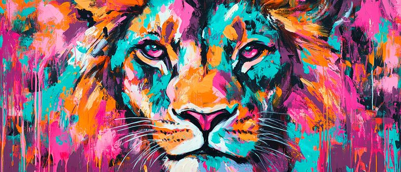Colourful lion portrait in pop art style by Poster Art Shop
