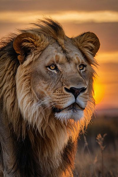Lion majestueux au coucher du soleil par Art & Soul Creations