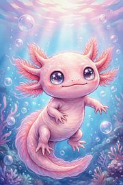 Schattige roze axolotl onder water van Matthias Hauser