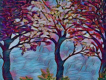 Drie bomen met Lente bloesem van Greta Lipman