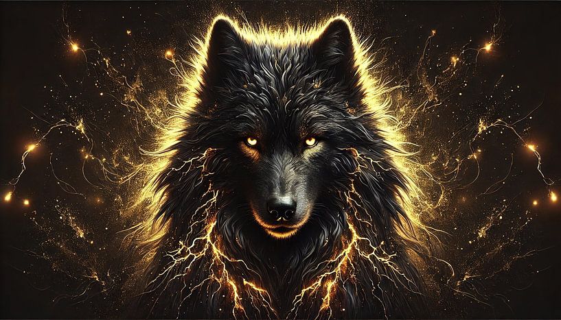 Fiery Wolf - l'énergie indomptée en étincelles dorées par Retinas images