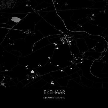 Zwart-witte landkaart van Ekehaar, Drenthe. van Rezona