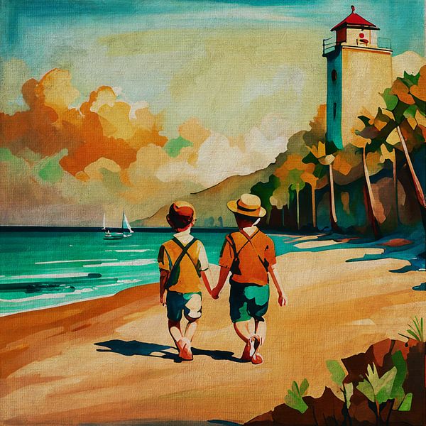Two Boys Walking on the Beach by Jan Keteleer