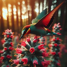 Bird with flowers in the forest by Tatjana Korneeva