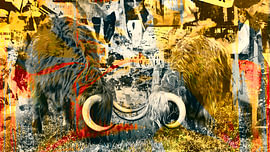Urban Highlanders – Schottische Hochlandrinder in goldener Street Art von Saranda Foto Art