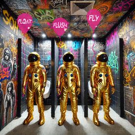 Des astronautes en mission secrète : float pour l'âme, flush pour la réalité et fly pour partir avec dignité sur AidasignArt