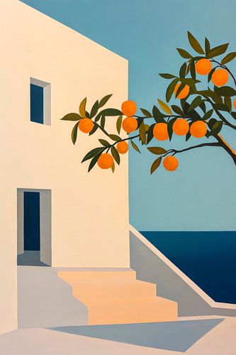 Sinaasappelboom aan zee van Poster Art Shop