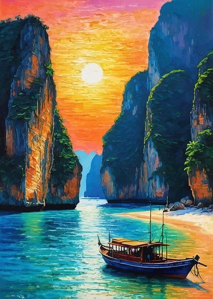 Phi Phi Islands with Boat Sunset by MIROKKU