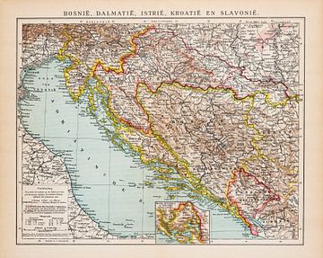 Vintage kaart Bosnië, Dalmatië, Istrië, Kroatië en Slavonië van Studio Wunderkammer