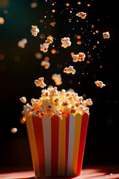 Popcornregen über buntem Becher – Lebendig von Poster Art Shop