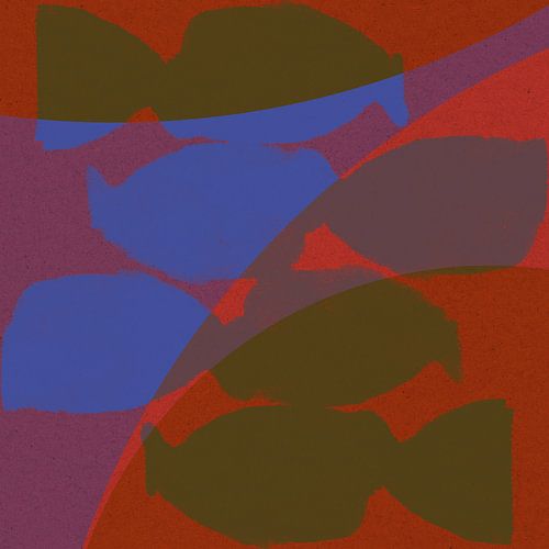 Formes organiques abstraites en violet, vert, bleu et rouge.